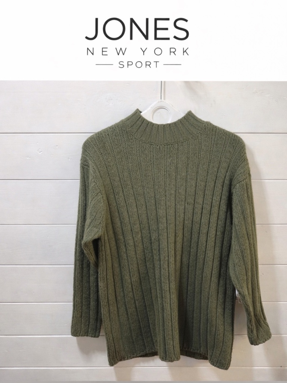 JONES NEW YORK SPORT Ribbed Knit Sweater – Olive Green | Size S NWT